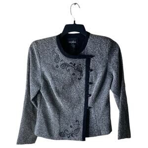 Positive Attitude Blazer Size 10 Tweed Embroidered Jacket Asymmetrical Closure